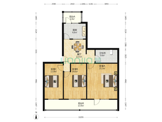 兰州市规划局家属院 3室1厅1卫 145平方