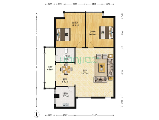 建通大厦 2室2厅1卫 121平方