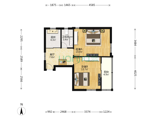 怒江小区 2室1厅1卫 61平方