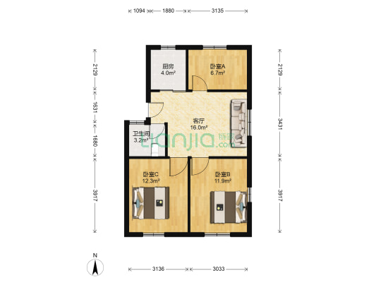 王安里南区 3室1厅1卫 72平方