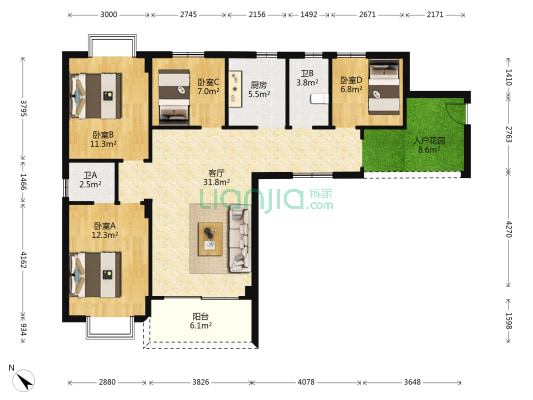 叠翠轩 4室1厅2卫 130平方