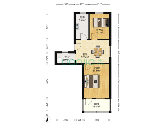 胥江路136号 2室1厅1卫 56平方