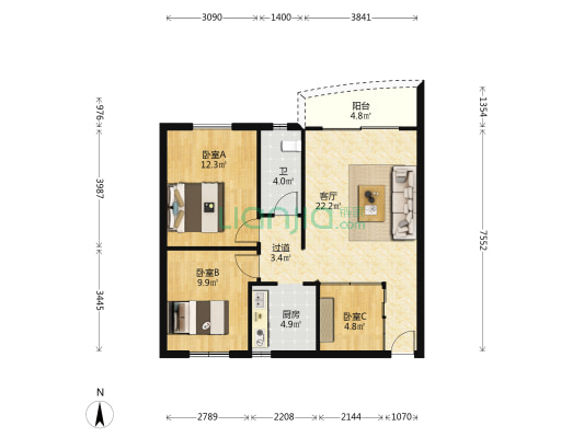 桂懋豪庭 3室1厅1卫 78平方