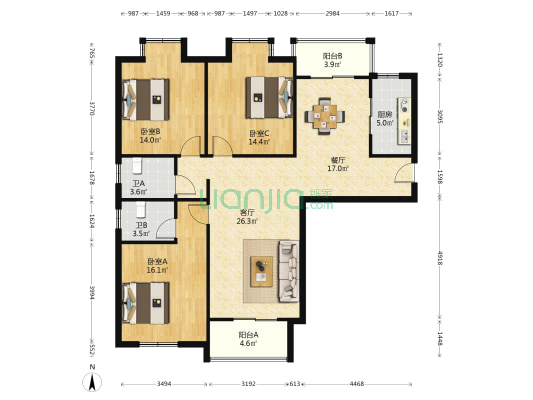 泰来尚品 3室2厅2卫 140平方