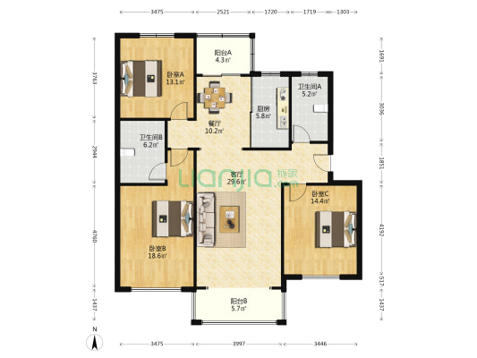爱玛花苑 3室2厅2卫 133平方