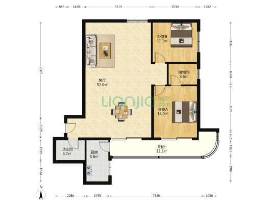 蓬莱望阁楼 2室1厅1卫 131平方