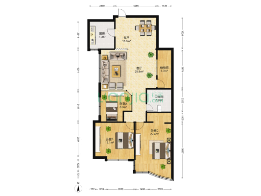 佳华大厦住宅区 3室2厅1卫 140平方