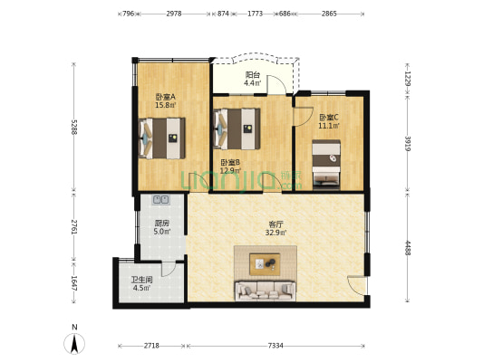 水厂宿舍 3室1厅1卫 97平方