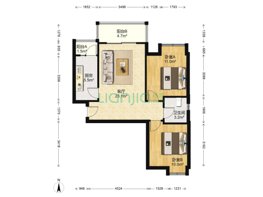 水岸东里 2室1厅1卫 79平方
