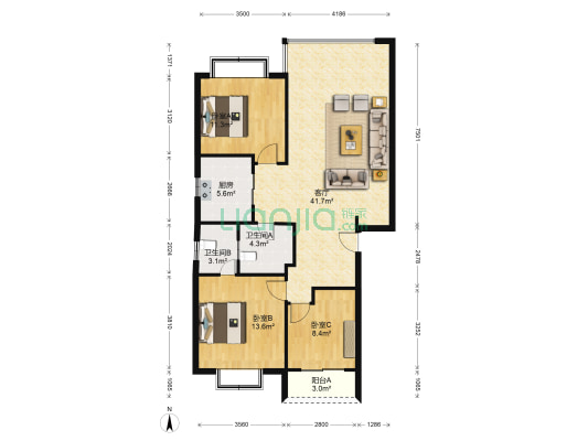 金山桔园嘉园 3室1厅2卫 93平方