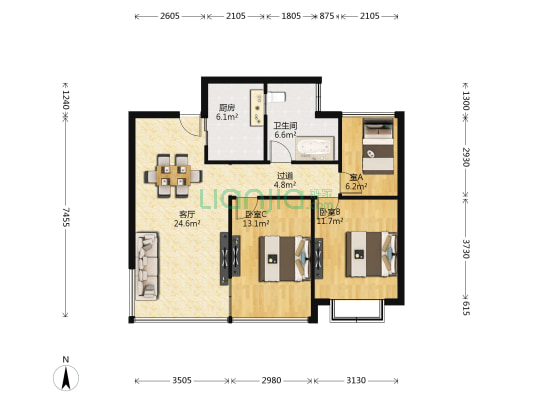 御景澜庭(港闸区) 3室1厅1卫 87平方