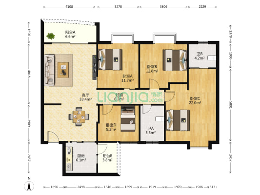 洛阳楼A 4室1厅2卫 143平方