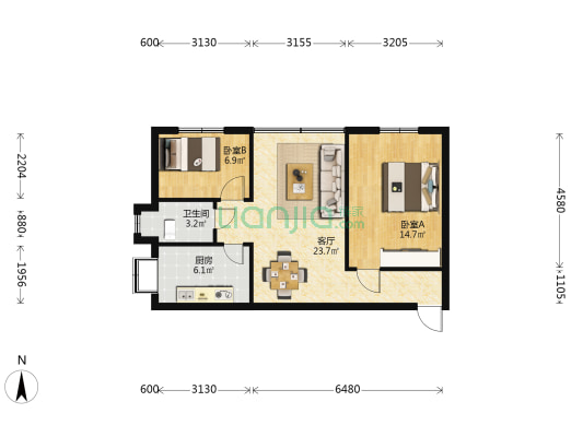 华晨公寓 2室1厅1卫 66平方