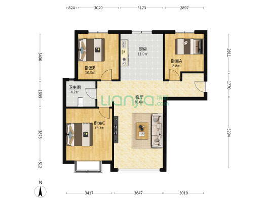 福锦院 3室1厅1卫 114平方