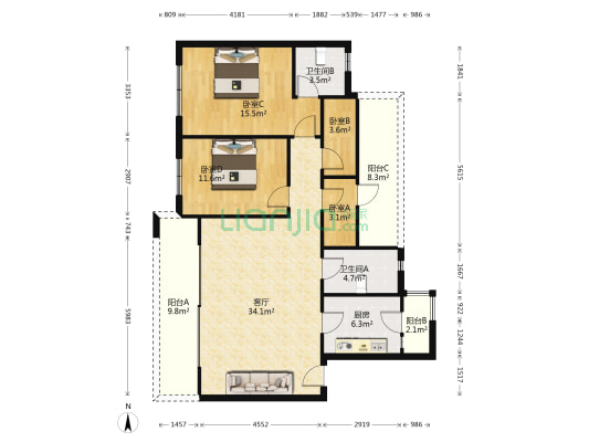 碧桂园海德公园 4室1厅2卫 120平方