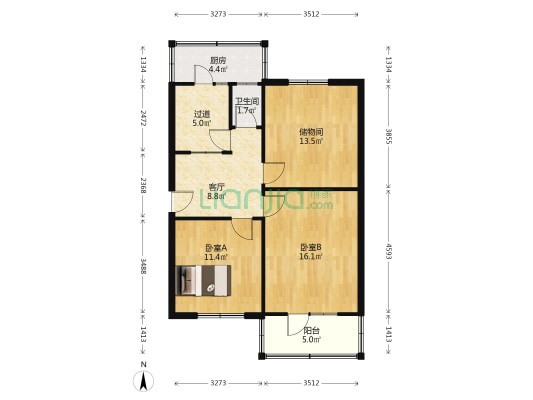 中华南大街62号 2室1厅1卫 80平方