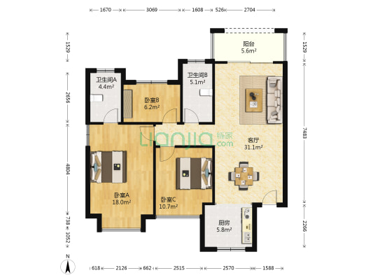 群升大智汇智慧社区B区 3室1厅2卫 110平方