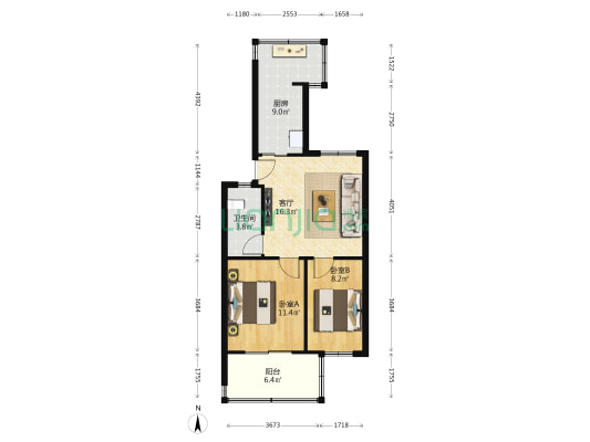 军工北院 2室1厅1卫 58平方