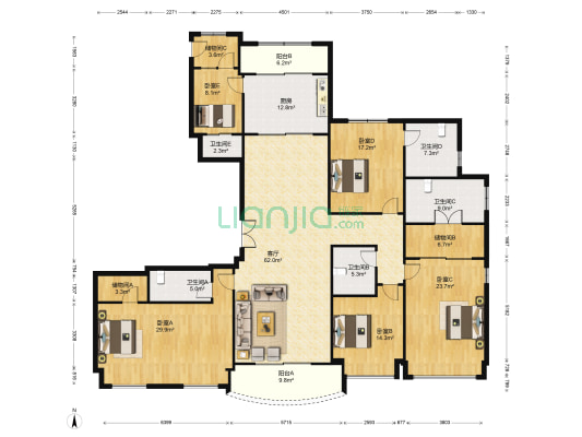 星河湾朗园 5室1厅5卫 280平方