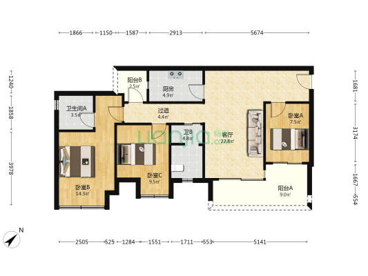融创隐溪晓院1期 3室1厅2卫 93平方