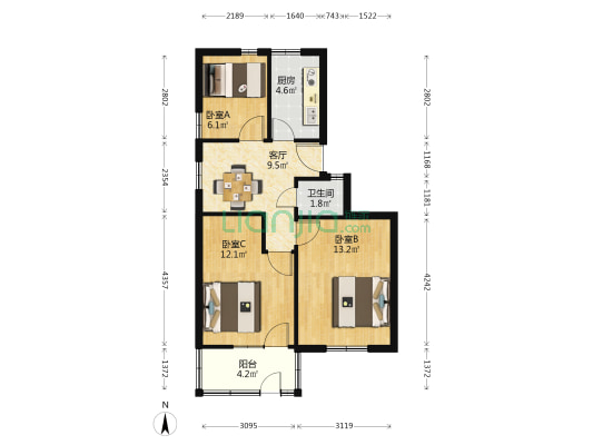 和平路妇幼保健院 3室1厅1卫 65平方