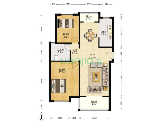 日月星城东区 2室1厅1卫 97平方