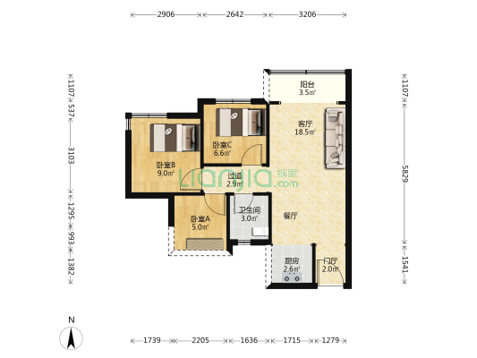 铂悦澜庭 3室1厅1卫 67平方
