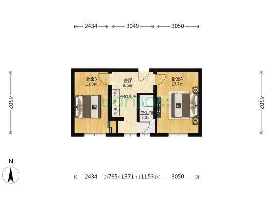 长椿街西里 2室1厅1卫 47平方