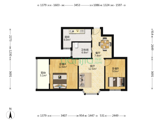 扬子二十一村 2室2厅1卫 81平方