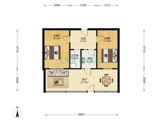 前卫里 2室1厅1卫 54平方