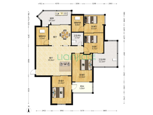 环保路9号 4室1厅2卫 120平方