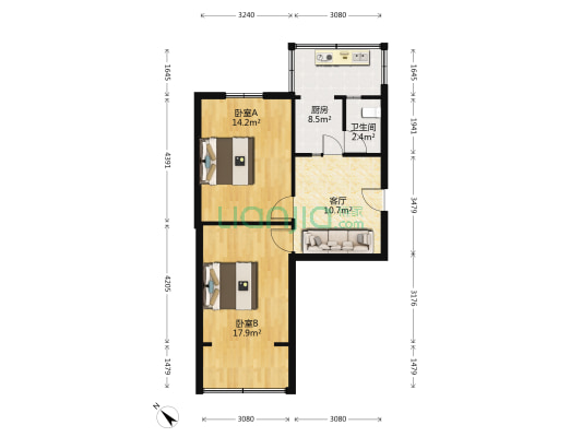 华兴上街17号附1号 2室1厅1卫 59平方