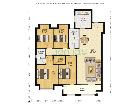 新城尚隽公馆 4室1厅2卫 148平方