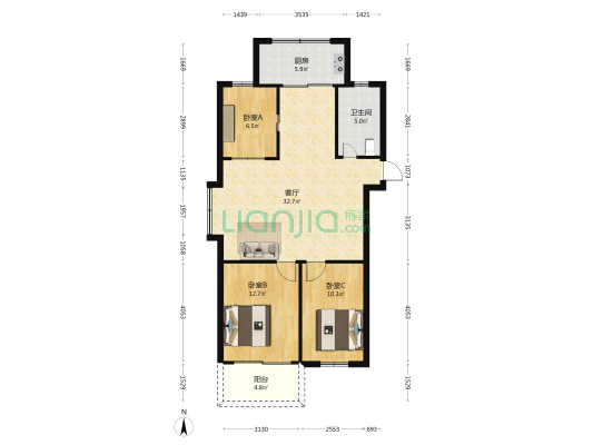 秘书巷1号院 3室1厅1卫 97平方