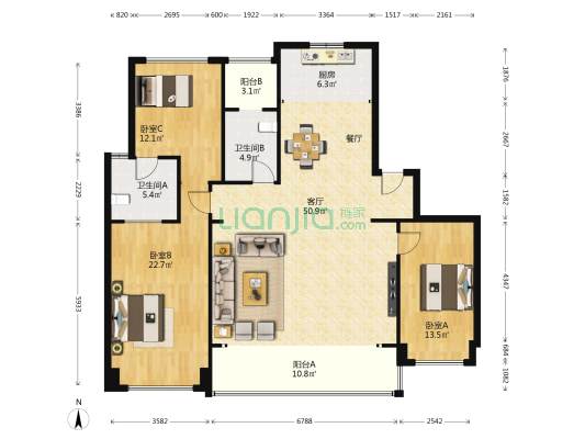 龙湖景粼天序一期 3室1厅2卫 161平方