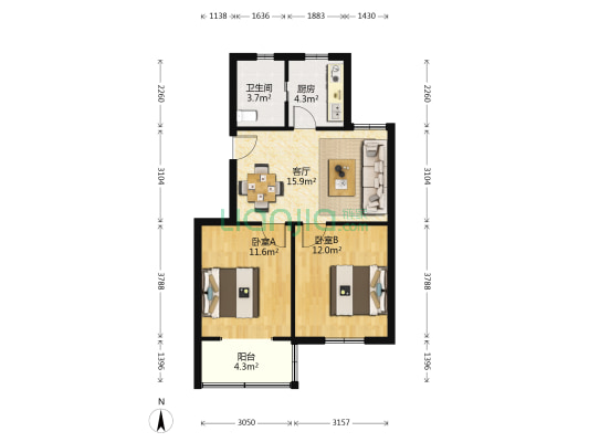 崇盛里 2室1厅1卫 62平方