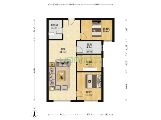 精装修没住过  经典户型 采光好-户型图