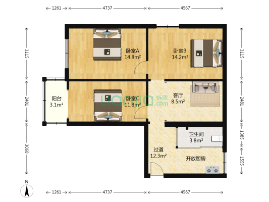 华城小区 3室1厅1卫 86平方