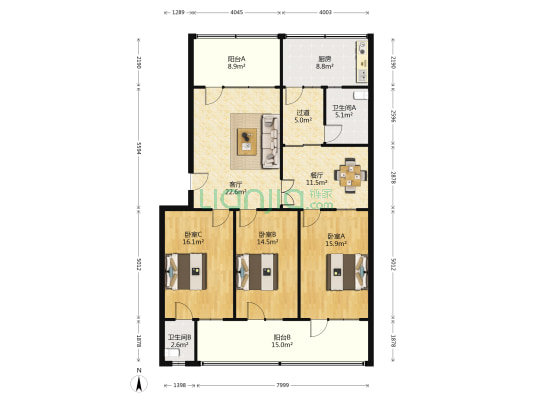 省电信传输局 3室2厅2卫 125平方