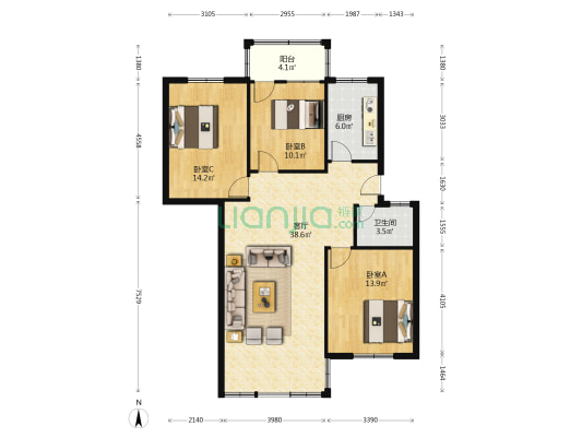 高新区小区青岭路29号商住楼 3室1厅1卫 106平方