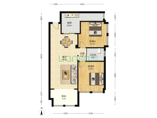 奥莱名邸 2室1厅1卫 89平方