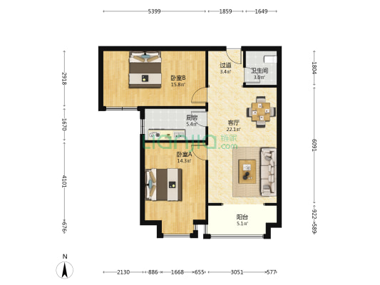 建勘家园 2室1厅1卫 86平方