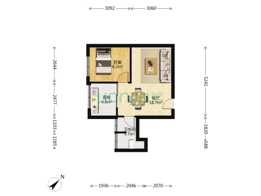 申亚大厦 1室1厅1卫 51平方