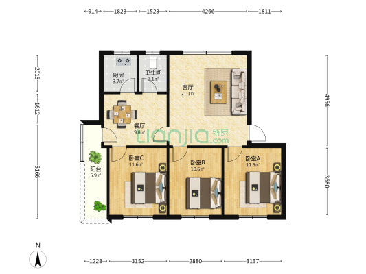 广西气象局植物路生活小区 3室2厅1卫 85平方
