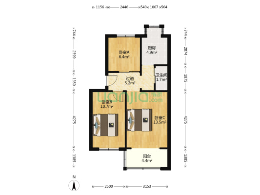 石化二生活区 3室0厅1卫 60平方