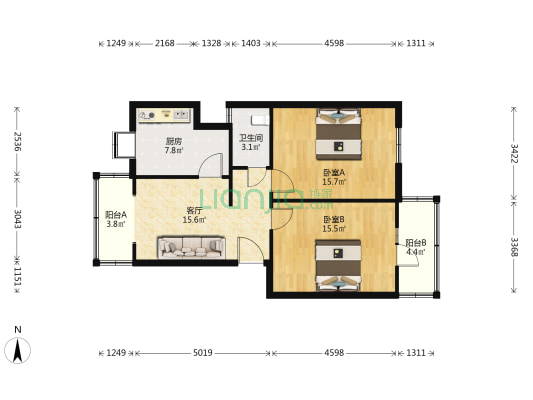 中山路436号 2室1厅1卫 76平方