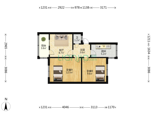 铁路家属院(白庙后街) 2室1厅1卫 56平方
