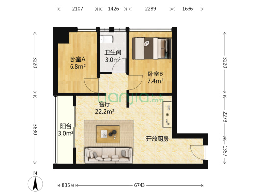 百大国际派 2室1厅1卫 61平方
