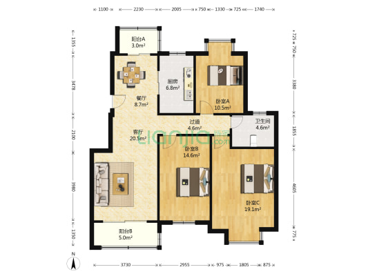 金榜花园 3室2厅1卫 123平方