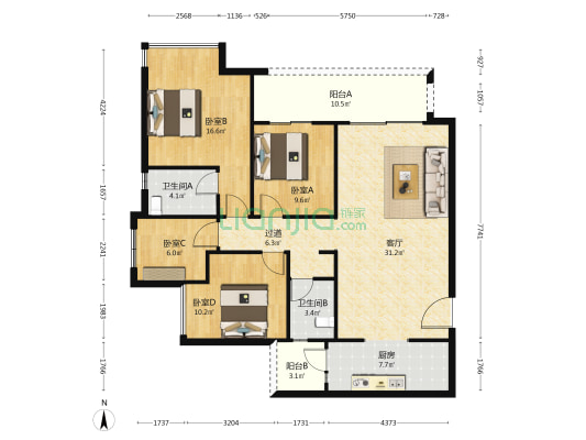 北辰悦来壹号星悦 4室1厅2卫 134平方